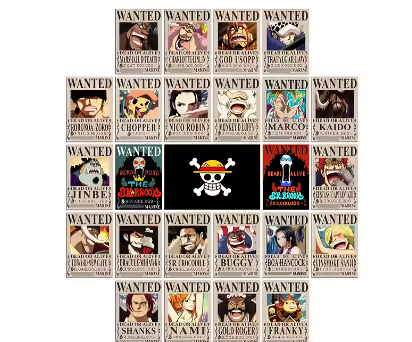 One Piece Wanted Posters – 4x6 Inches Featuring Straw Hat Pirates (Luffy, Zoro, Nami, Usopp, Sanji, Chopper, Robin, Franky, Brook, Jinbe)