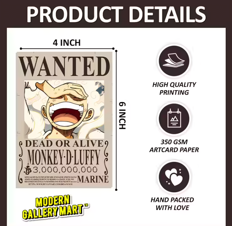 One Piece Wanted Posters – 4x6 Inches Featuring Straw Hat Pirates (Luffy, Zoro, Nami, Usopp, Sanji, Chopper, Robin, Franky, Brook, Jinbe)